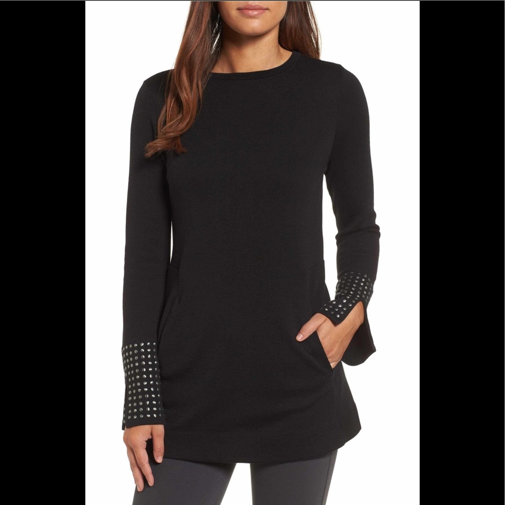Nic & Zoe Black Tunic Studded Sleeve Sweater